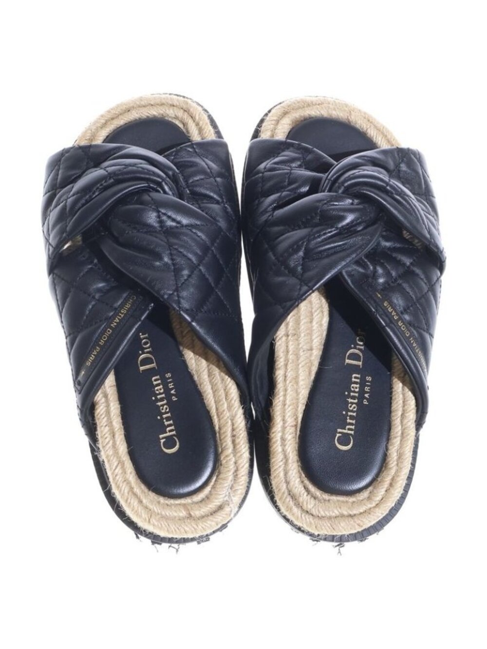 Dior Dtwist Cannage Lambskin Mule Logo Leather Sandals Black Beige - Picture 4 of 6